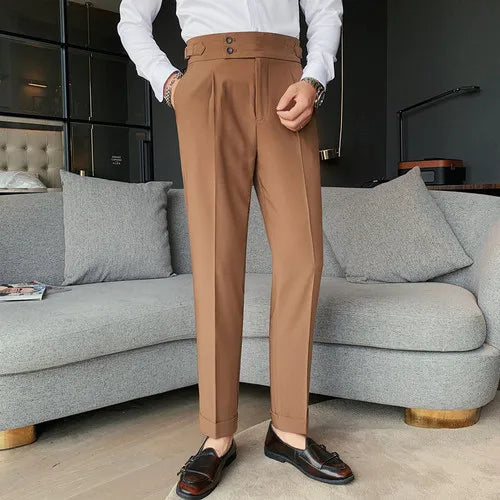 High Waist Solid Slim Fit Men’s Trousers