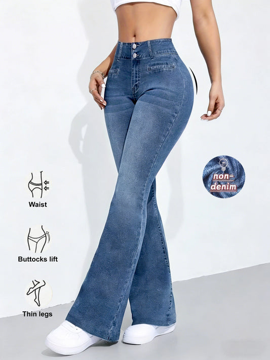 Jean droit slim taille haute pour femme