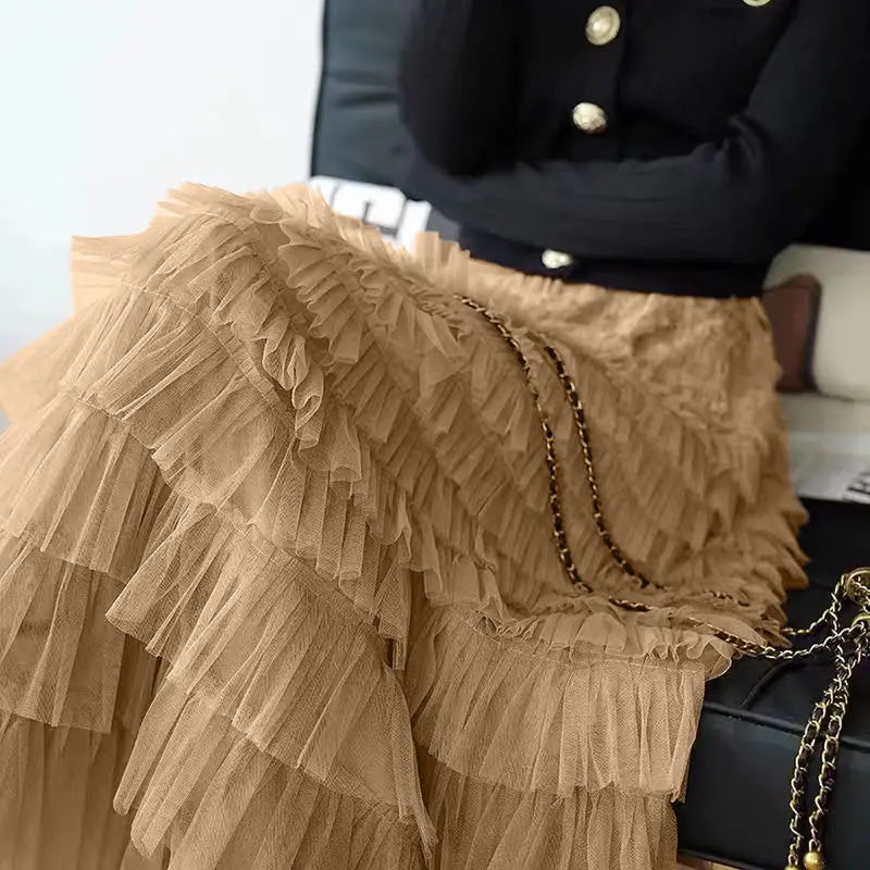 Women’s Maxi Tulle Skirt - Pleated Ruffle Mesh Skirt