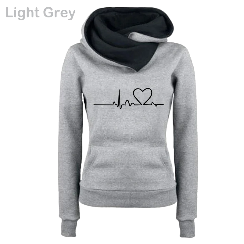 Women's LongSleeve Love Heartbeat Print Streetwear Hoodies