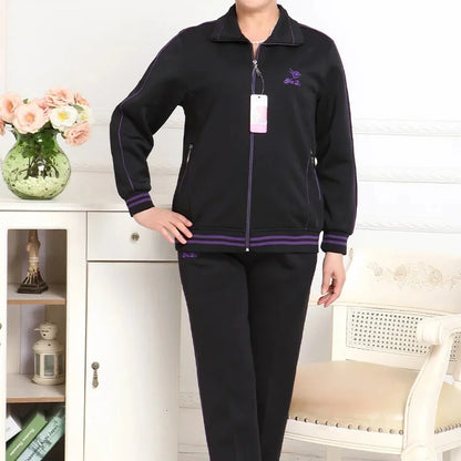 Women's Embroidered Zipper Autumn Winter Knitted Two Piece Set