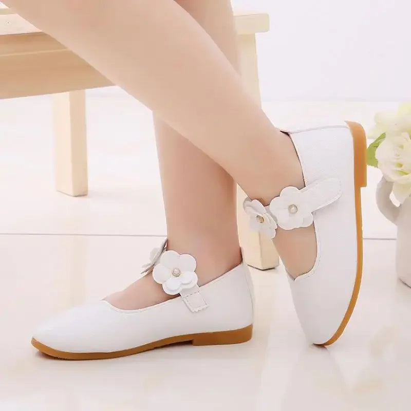 Girls' White Leather School Shoes