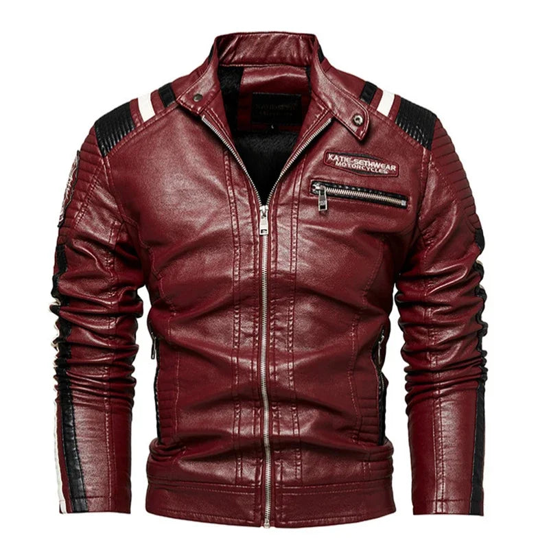 Veste de moto élégante en cuir PU coupe slim