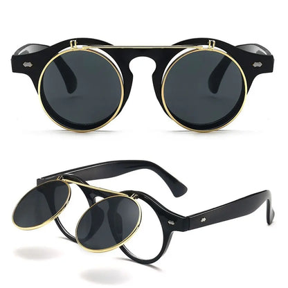 Unisex Retro Round Flip Frame Sunglasses