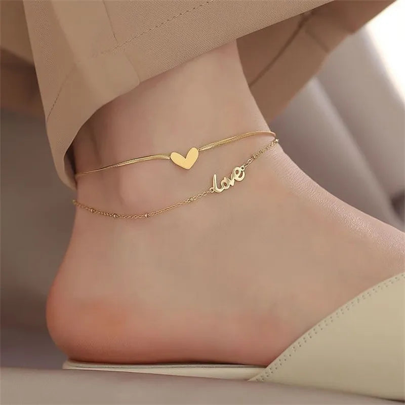 anklet gold, letter anklet, letter anklet gold, gold letter, gold letter anklet, double anklet, heart anklet, anklet letter, love anklet, gold ankle bracelets