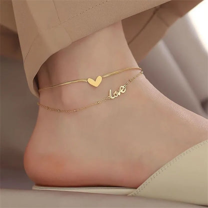 anklet gold, letter anklet, letter anklet gold, gold letter, gold letter anklet, double anklet, heart anklet, anklet letter, love anklet, gold ankle bracelets