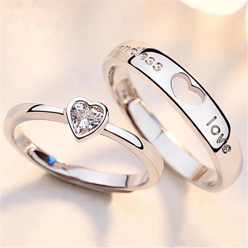 Matching 2Pcs Heartbeat Rings for Couples Romantic Promise Rings