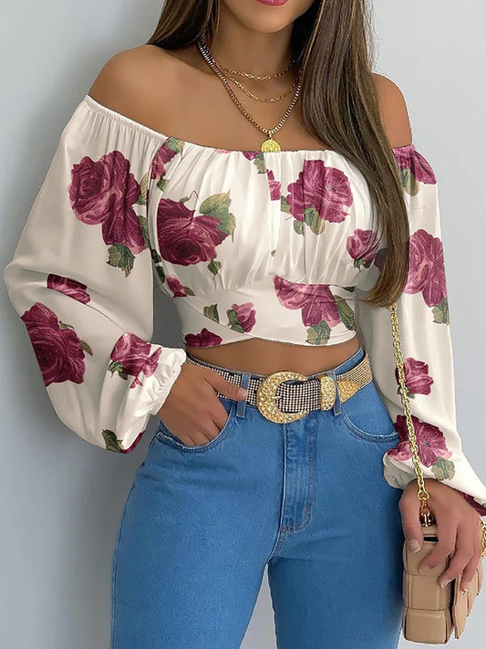 Women's Off Shoulder Long Lantern Sleeve Blouse