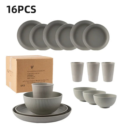 Wheat Straw Bowl Saucers Plate Dinnerware Set