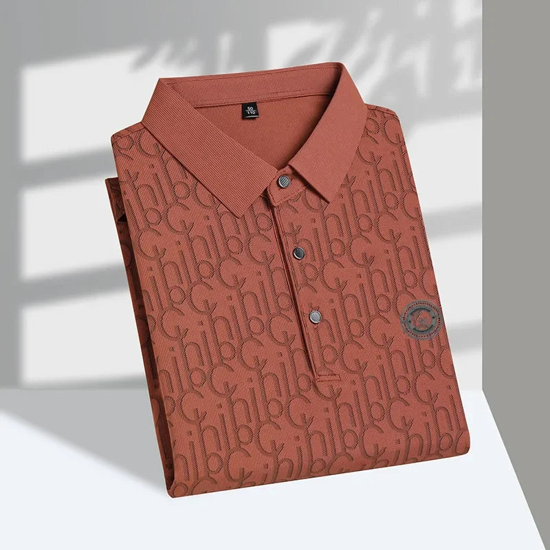 Nouveau polo à manches courtes en soie haut de gamme pour hommes, luxueux, gaufré