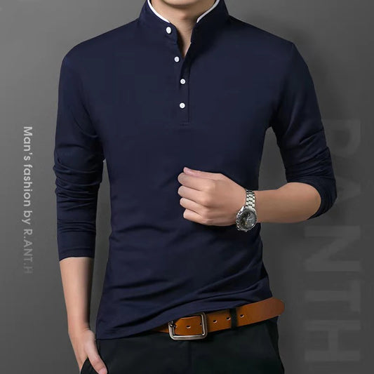 Men's Business Casual Polo Long Sleeve T-shirt