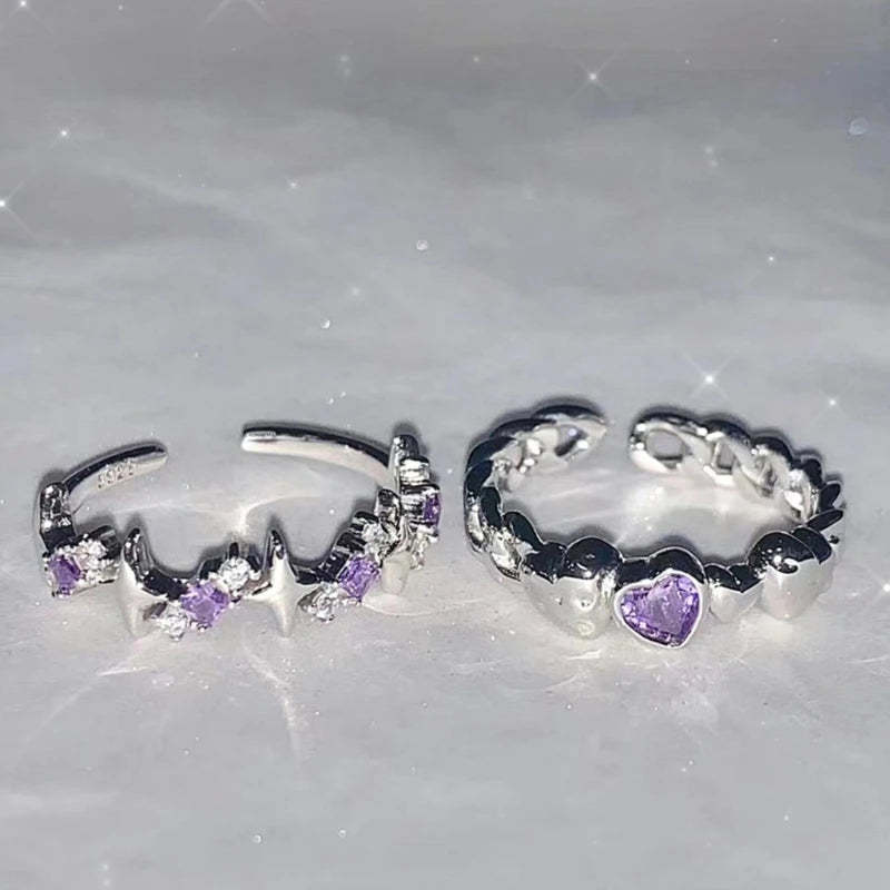 couple rings, matching rings for couples, matching rings, couple rings set, heart rings, adjustable ring, ring set, purple rings