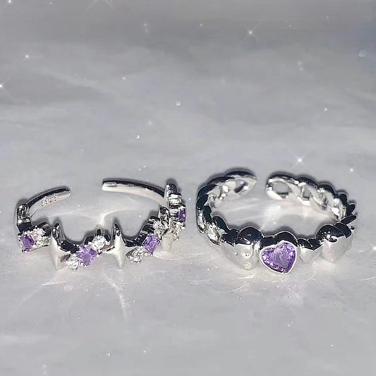 Bagues de couple étoile strass violet brillant