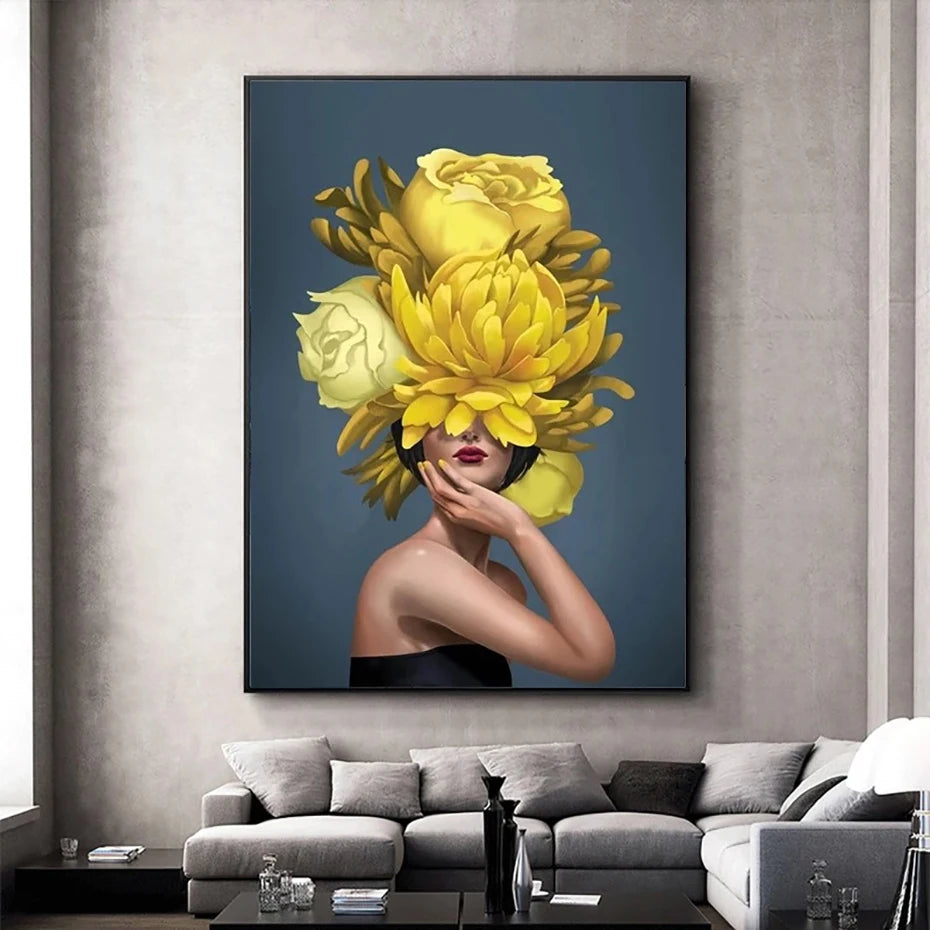 Abstract Women & Flowers Canvas Wall Art Paintings