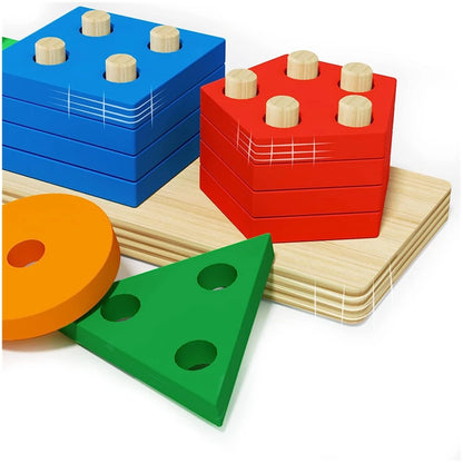 Montessori Holzsortier-Stapelspielzeug-Puzzle für Kleinkinder