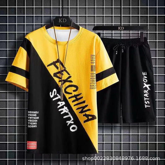 Men's Summer Gradient Sporty Two-Piece Tracksuit