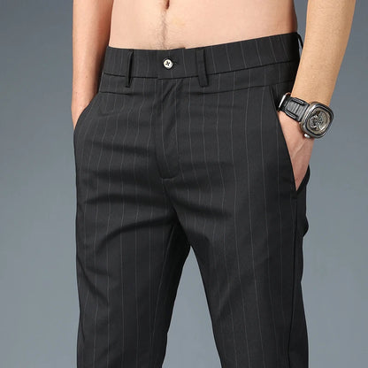 Men's Lightweight Zipper Fly Striped Summer Pants