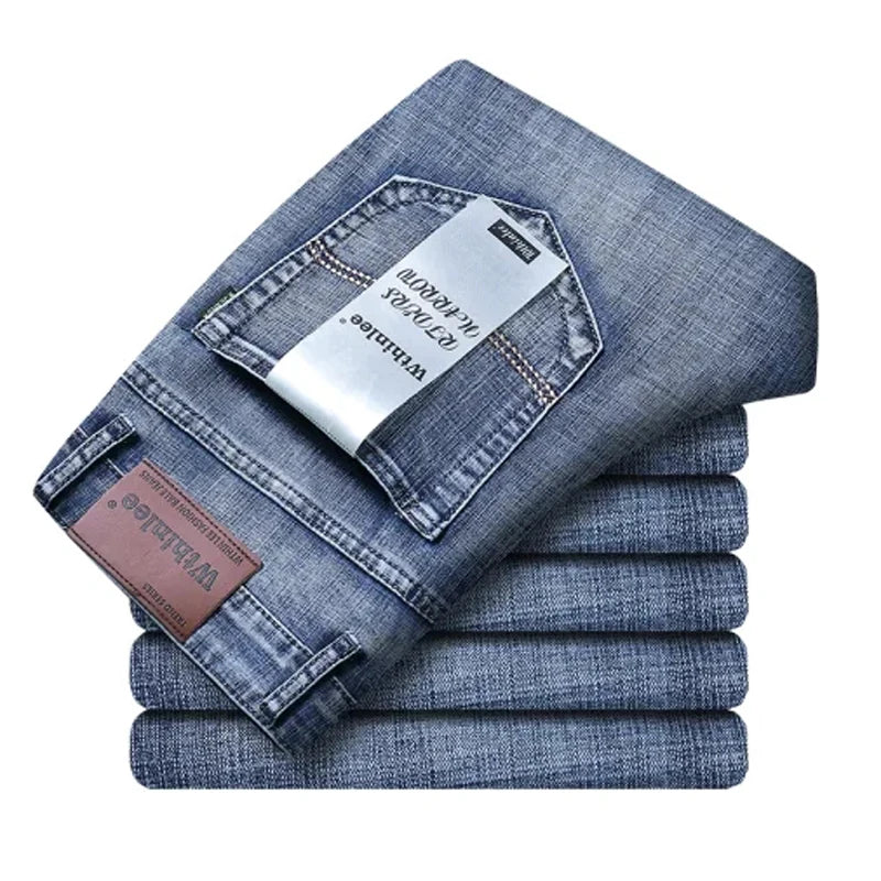 Smarte, gerade, normale, blaue Stretch-Denim-Jeans für Herren