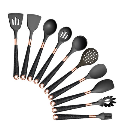 Ensemble d'ustensiles de cuisine en silicone abricot/noir