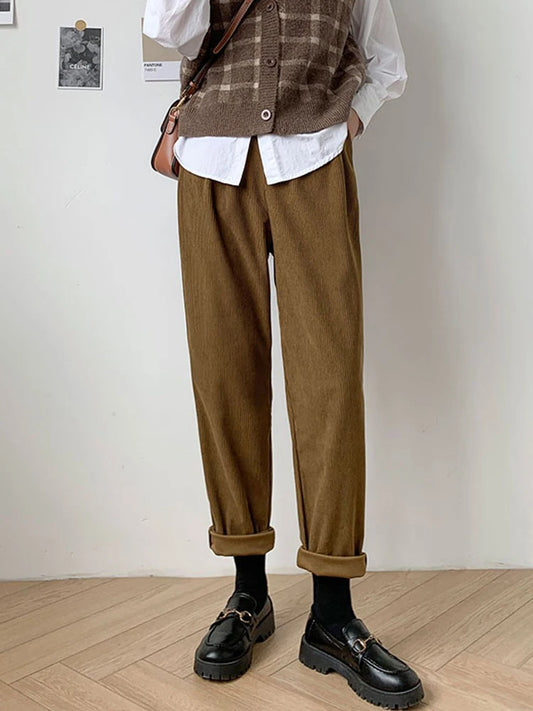 Women's Corduroy Loose Straight Trousers Pants