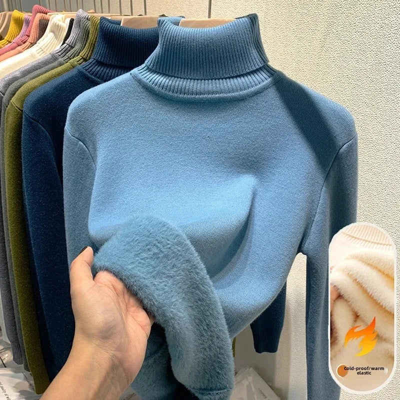 Women's Fleece-Lined Turtle Neck Knited Sweater