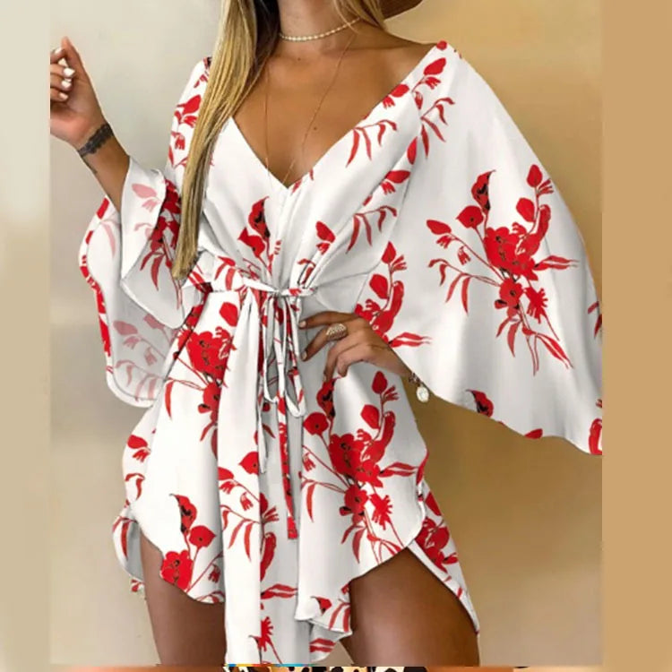Boho Flower Batwing Sleeve Dress