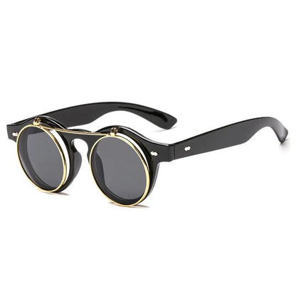 Unisex Retro Round Flip Frame Sunglasses