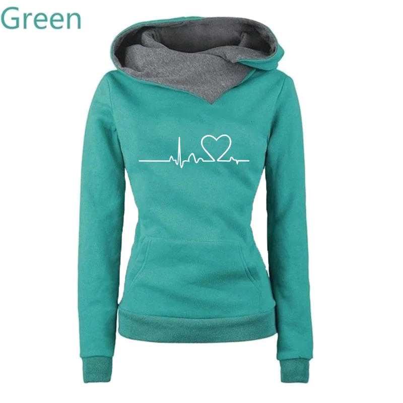 Women's LongSleeve Love Heartbeat Print Streetwear Hoodies