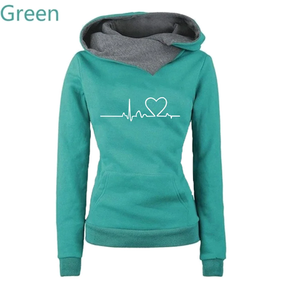 Women's LongSleeve Love Heartbeat Print Streetwear Hoodies