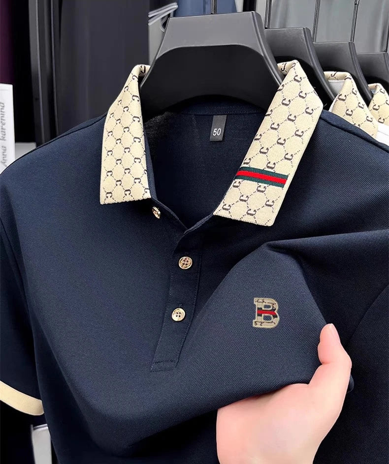 Men's Letter Embroidered Short Sleeve Polo Shirt