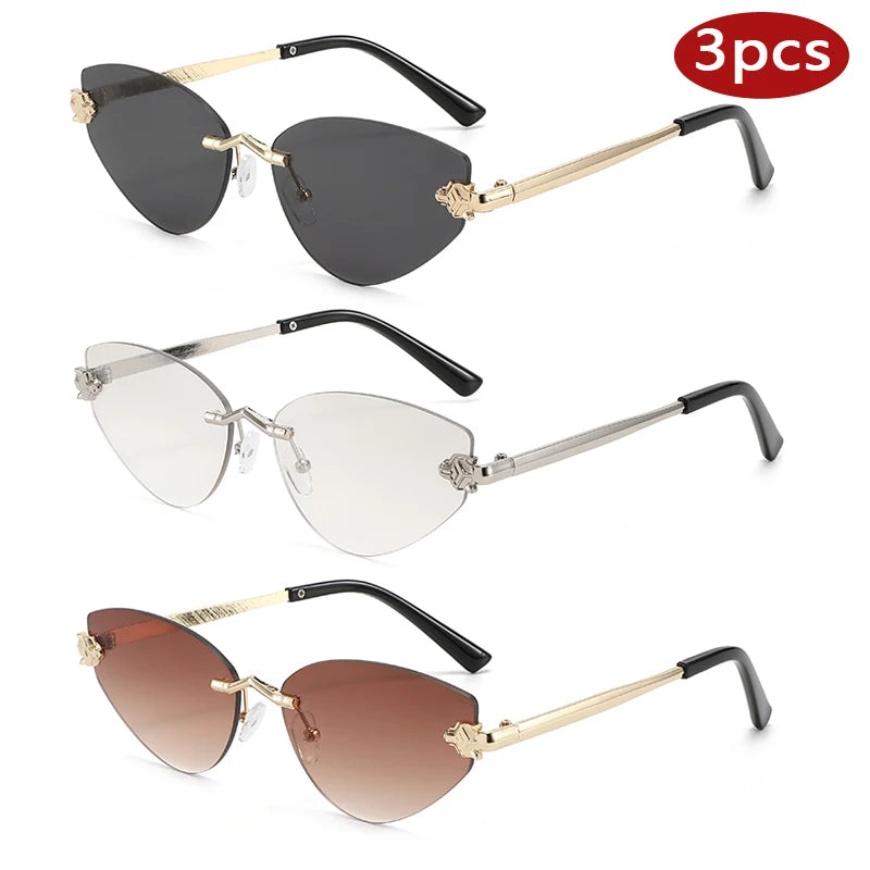 Retro Rimless Cat Eye Sunglasses for Women – Metal Frame UV400 Sun Glasses