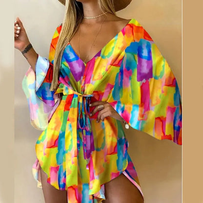Boho Flower Batwing Sleeve Dress