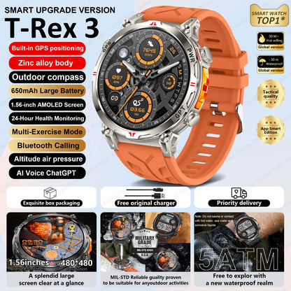 Unisex T-Rex3 GPS Sports Smartwatch – Fitness Tracker Heart Rate Monitor 3ATM Waterproof Smart Watch