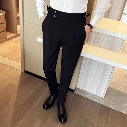 Men's High Waist Slim Suit Pants with Belt