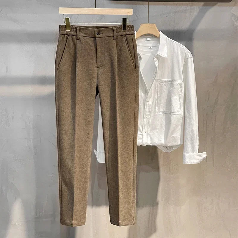 Men's Elastic Waist Woolen Straight Formal Trousers