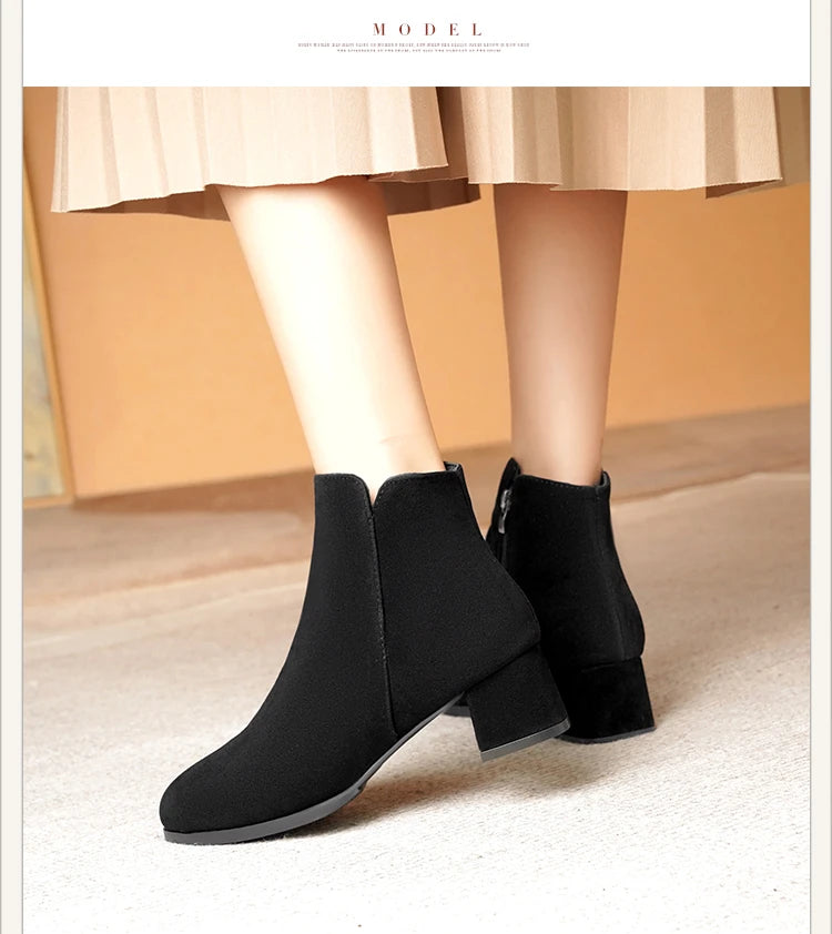 Women's Mid-Heel Wool Warm Ankle Boots