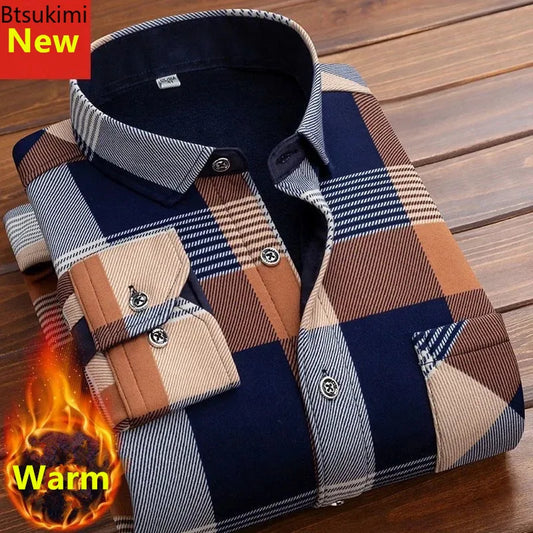 Men's Autumn Winter Casual Long Sleeve Plaid Shirt