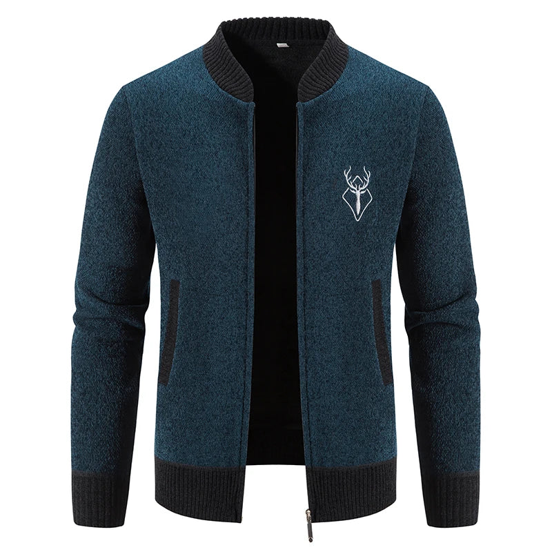 Men's Knitted Embroidered Warm Zipper Cardigan