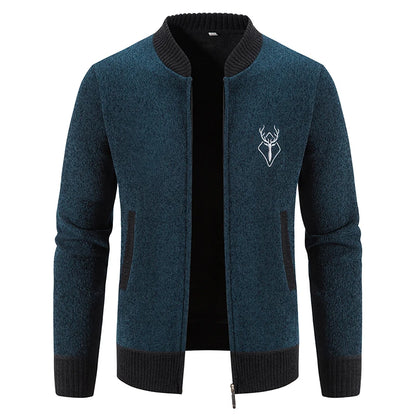 Men's Knitted Embroidered Warm Zipper Cardigan