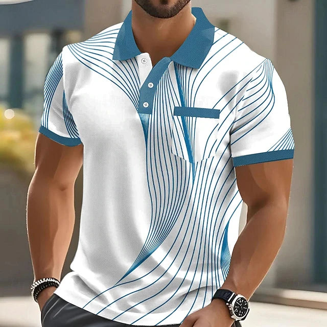 Men's Stripe 3D Print Oversized Polo Shirt