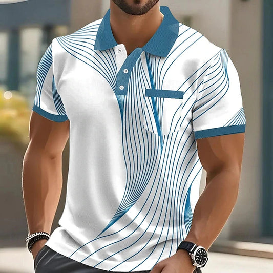 Men's Stripe 3D Print Oversized Polo Shirt