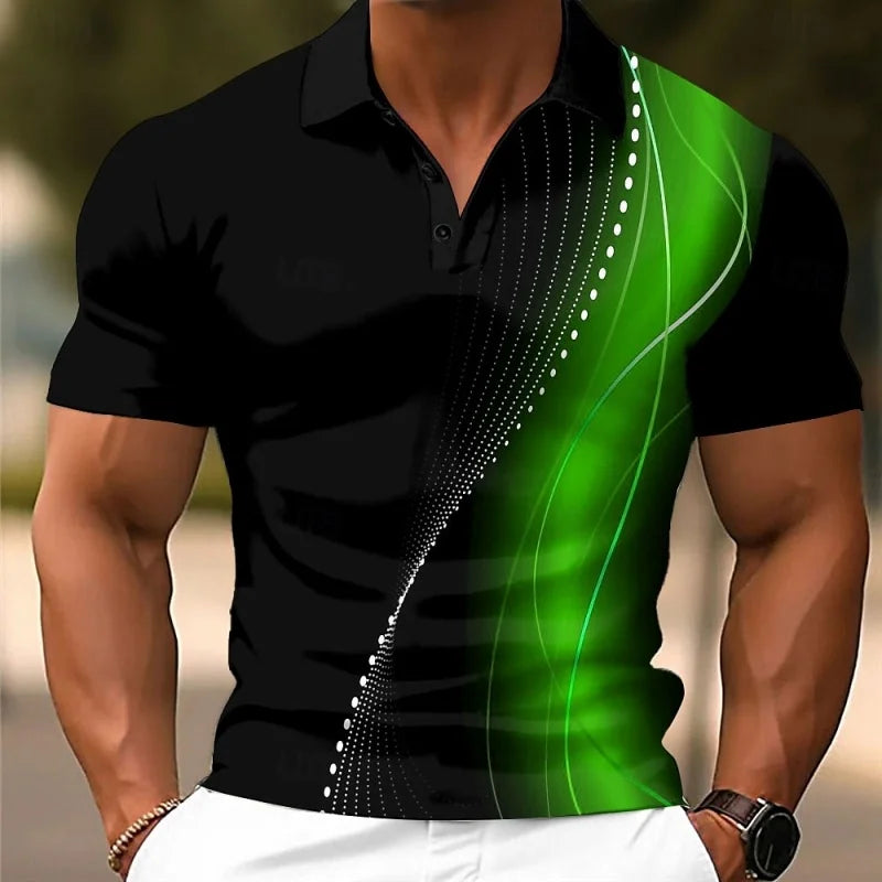 Men's Summer 3D Printed Stripes Polo Shirt