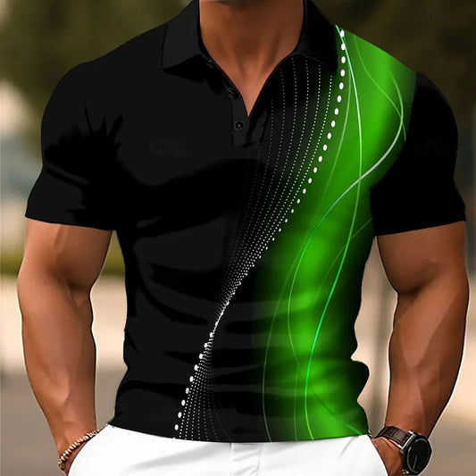 Men's Summer 3D Printed Stripes Polo Shirt