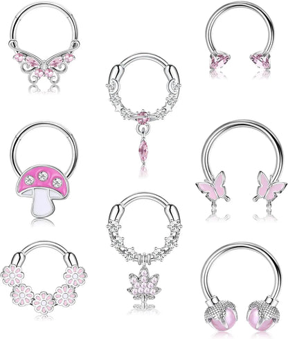 8-teiliges Set rosa Septum-Nasenringe – Nasenpiercing aus Edelstahl in Hufeisenform