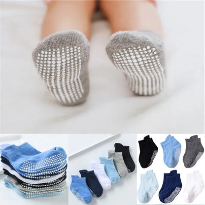 Chaussettes bateau antidérapantes en coton pour bébé, 6 paires/lot, pour garçons et filles