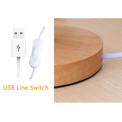 USB-Nachttischlampe aus Holz – Zylinderschirm