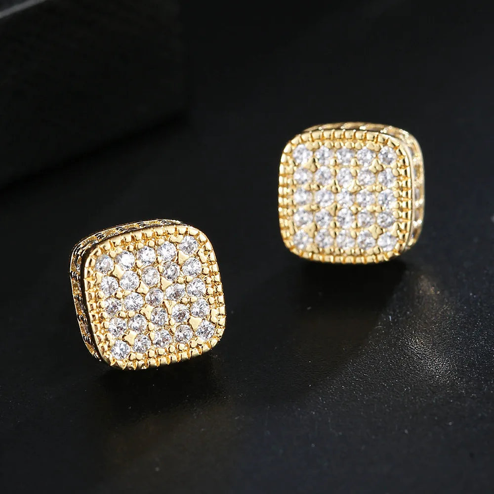Boucles d'oreilles à tige en or et zircon glacé Hip Hop pour hommes