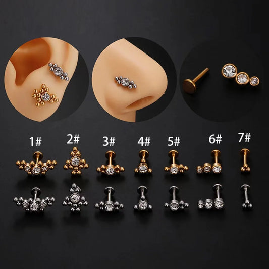 Edelstahl-Nasenring mit Blumen- und Mondquasten und Zirkon