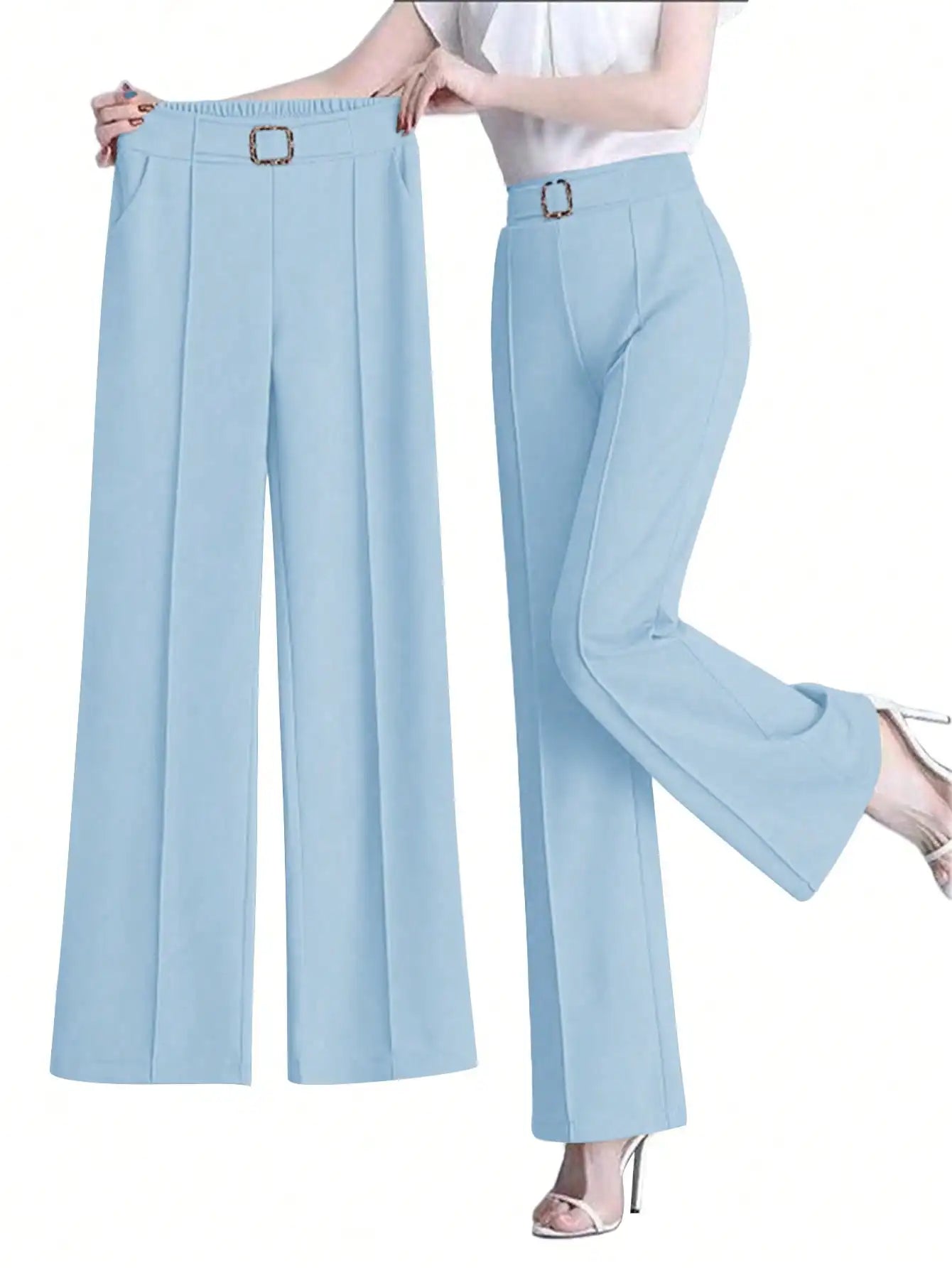 Pantalon droit de bureau à carreaux taille haute pour femmes