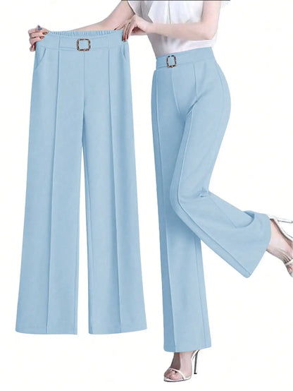 Pantalon droit de bureau à carreaux taille haute pour femmes